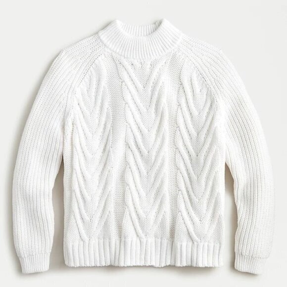 J. Crew White Chunky Cotton Cable Knit Mock Neck Sweater XXS - Picture 1 of 12